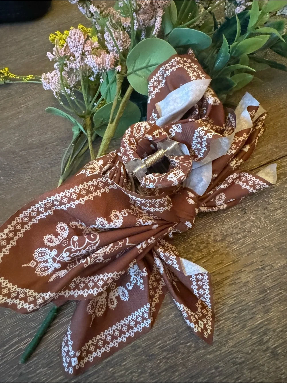 Brown Paisley Bow Hair Clip - Women Accessories